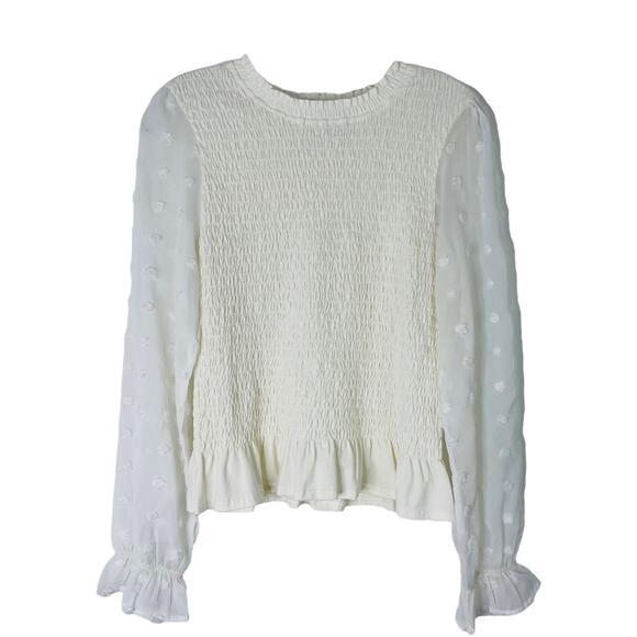 hudson grey Tops - Hudson Grey cream Swiss dot smocked cottagecore ruffle stretchy top medium